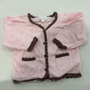 Jacadi Soft Pink Cardigan with Brown Trim